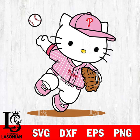 Philadelphia Phillies Hello Kitty pink Throws the baseball SVG DXF EPS PNG FILE, MLB File Cut,Hello Kitty Digital Download,Instant Download, Silhouette