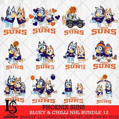 Phoenix Suns Bluey & Bingo NBA Bundle 12 SVG Eps Dxf Png File, Bundle NBA svg, Digital Download, Instant Download