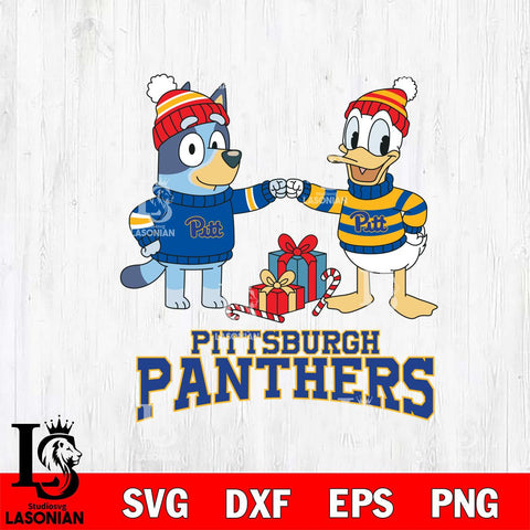 Pittsburgh Panthers Bluey With Donald Duck Christmas File Cut, NCAA SVG DXF EPS PNG FILE, Digital Download,Instant Download, Silhouette