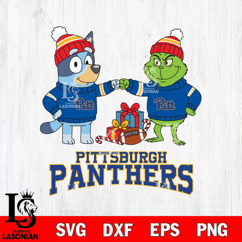 Pittsburgh Panthers Bluey With Grinch Christmas File Cut, NCAA SVG DXF EPS PNG FILE, Digital Download,Instant Download, Silhouette