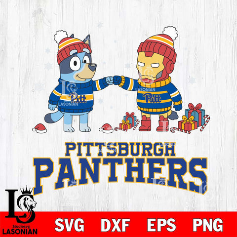 Pittsburgh Panthers Bluey With Iron man Christmas File Cut, NCAA SVG DXF EPS PNG FILE, Digital Download,Instant Download, Silhouette