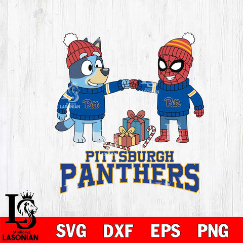Pittsburgh Panthers Bluey With Spider man Christmas File Cut, NCAA SVG DXF EPS PNG FILE, Digital Download,Instant Download, Silhouette