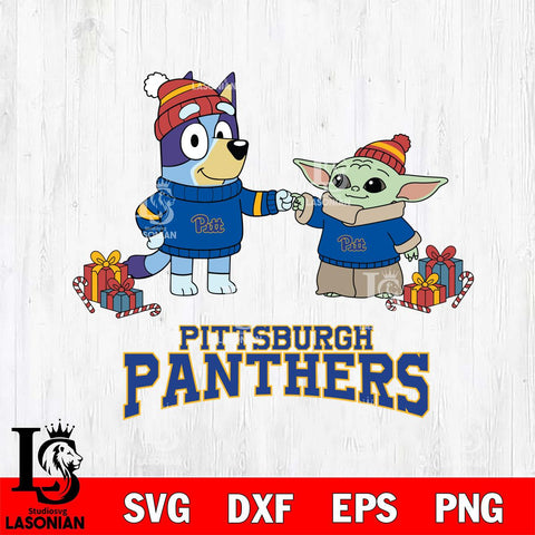 Pittsburgh Panthers Bluey With Yoda Christmas File Cut, NCAA SVG DXF EPS PNG FILE, Digital Download,Instant Download, Silhouette