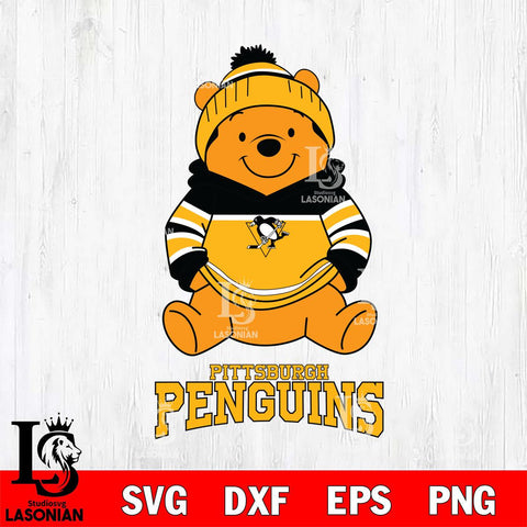 Pittsburgh Penguins Winnie The Pooh Hockey SVG DXF EPS PNG FILE,NHL File Cut,Disney Digital Download,Instant Download, Silhouette