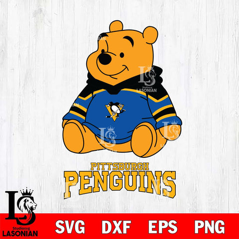 Pittsburgh Penguins Winnie The Pooh NHL Hockey SVG DXF EPS PNG FILE,NHL File Cut,Disney Digital Download,Instant Download, Silhouette