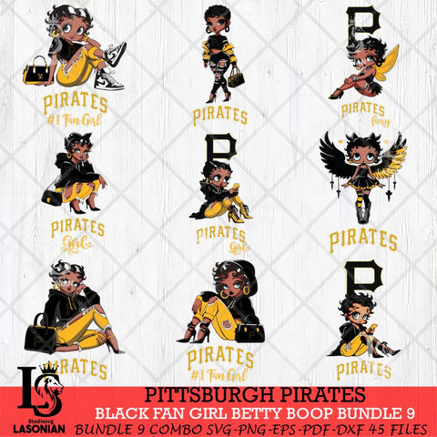 Pittsburgh Pirates Black Fan Girl Betty Boop Bundle 9, Svg Eps Dxf Png File, Digital Download