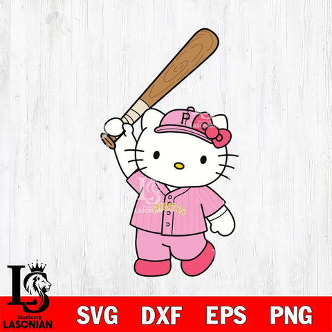 Pittsburgh Pirates Hello Kitty Pink Baseball Player SVG DXF EPS PNG FILE, MLB File Cut,Hello Kitty Digital Download,Instant Download, Silhouette