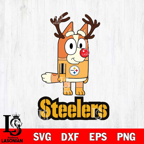 Pittsburgh Steelers Bluey Chilli Christmas Deer Svg Eps Dxf Png File, Digital Download