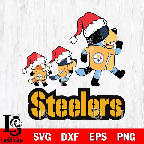 Pittsburgh Steelers Bluey Family Christmas Svg Eps Dxf Png File, Digital Download