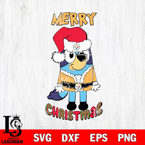 Pittsburgh Steelers Bluey Merry Christmas Bluey Santa Claus Svg Eps Dxf Png File, Digital Download