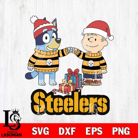Pittsburgh Steelers Bluey With Charlie Brown Christmas Cricut,Christmas SVG DXF EPS PNG FILE, Digital Download,Instant Download, Silhouette