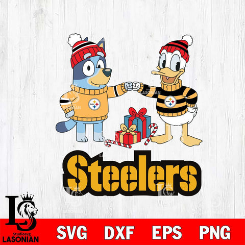 Pittsburgh Steelers Bluey With Donald Duck Christmas Cricut,Christmas SVG DXF EPS PNG FILE, Digital Download,Instant Download, Silhouette