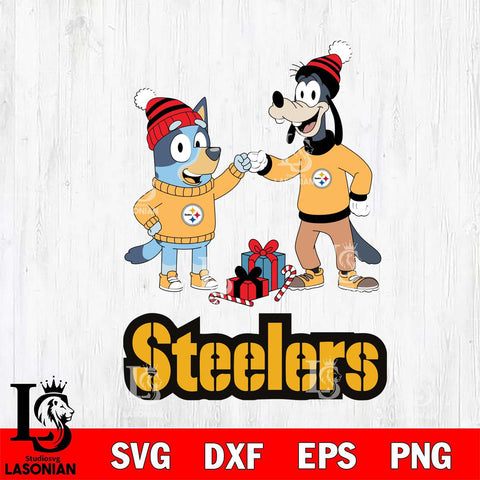 Pittsburgh Steelers Bluey With Goofy Christmas Cricut,Christmas SVG DXF EPS PNG FILE, Digital Download,Instant Download, Silhouette