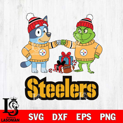 Pittsburgh Steelers Bluey With Grinch Christmas Cricut,Christmas SVG DXF EPS PNG FILE, Digital Download,Instant Download, Silhouette