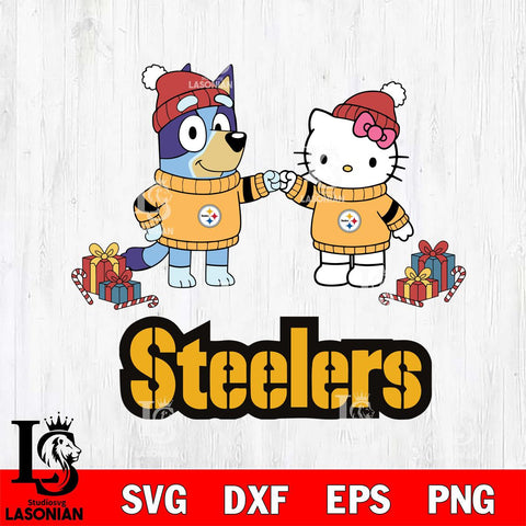 Pittsburgh Steelers Bluey With Hello kitty Christmas Cricut,Christmas SVG DXF EPS PNG FILE, Digital Download,Instant Download, Silhouette