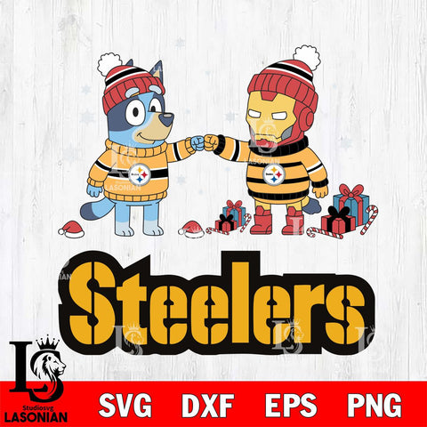 Pittsburgh Steelers Bluey With Iron man Christmas Cricut,Christmas SVG DXF EPS PNG FILE, Digital Download,Instant Download, Silhouette