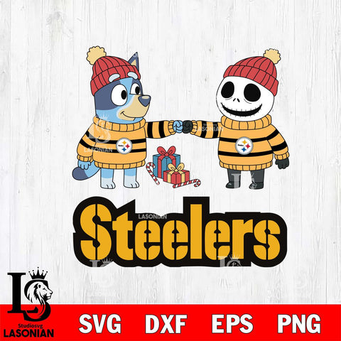 Pittsburgh Steelers Bluey With Jack Skellington Christmas Cricut,Christmas SVG DXF EPS PNG FILE, Digital Download,Instant Download, Silhouette