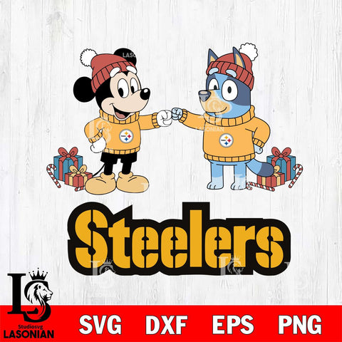 Pittsburgh Steelers Bluey With Mickey Christmas Cricut,Christmas SVG DXF EPS PNG FILE, Digital Download,Instant Download, Silhouette