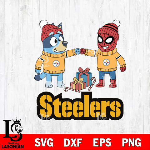 Pittsburgh Steelers Bluey With Spider man Christmas Cricut,Christmas SVG DXF EPS PNG FILE, Digital Download,Instant Download, Silhouette