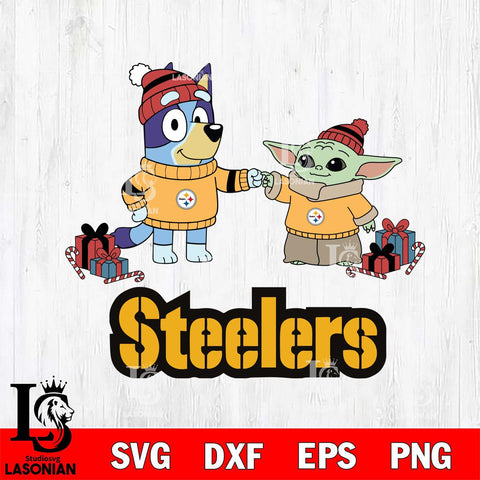 Pittsburgh Steelers Bluey With Yoda Christmas Cricut,Christmas SVG DXF EPS PNG FILE, Digital Download,Instant Download, Silhouette