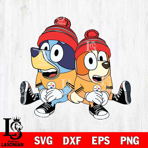 Pittsburgh Steelers Bluey & Bingo Christmas Svg Eps Dxf Png File, Digital Download, Instant Download