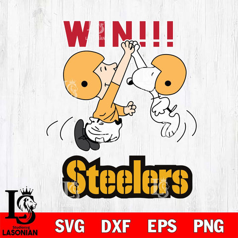 Pittsburgh Steelers Charlie Brown and Snoopy Win Svg Eps Dxf Png File, NFL svg , Digital Download , Instant Download, Cricut File