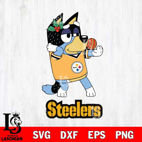 Pittsburgh Steelers Christmas Bluey Bandit Heeler Svg Eps Dxf Png File,Cut Svg Files, Digital File, Sublimation