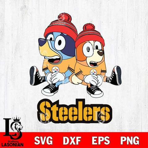Pittsburgh Steelers Christmas Bluey & Bingo Sit Svg Eps Dxf Png File,Cut Svg Files, Digital File, Sublimation