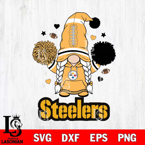 Pittsburgh Steelers Gnome cheerleader File Cut, NFL SVG, Digital Download , CHRISTMAS Criucut , Silhouette