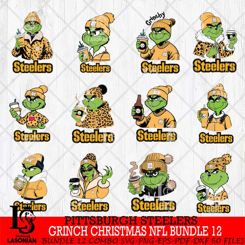Pittsburgh Steelers Grinch Christmas NFL Bundle 12 Svg Eps Dxf Png File,Cricut svg files, Digital Download, Instant Download