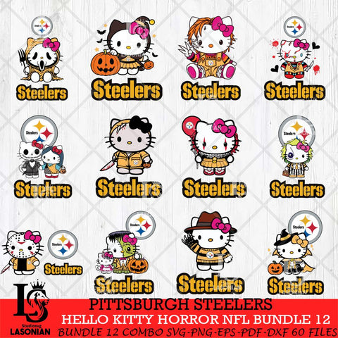 Pittsburgh Steelers Hello Kitty Horror NFL Bundle 12 SVG Eps Dxf Png File, NFL svg, Digital Download, Instant Download