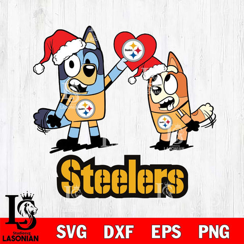 Pittsburgh Steelers Love Bluey Christmas Svg Eps Dxf Png File, Digital Download