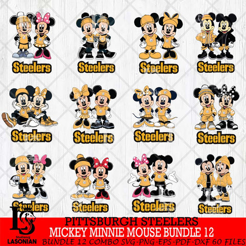 Pittsburgh Steelers Mickey Minnie Mouse NFL Bundle 12 Svg Eps Dxf Png File, Bundle NFl svg , File Cut , Digital Download , Instant Download, Laser Cut Svg Files