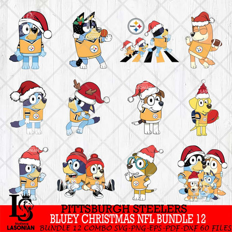 Pittsburgh Steelers  Bluey Christmas NFL Bundle 12 SVG Svg Eps Dxf Png File, Digital Download, Instant Download