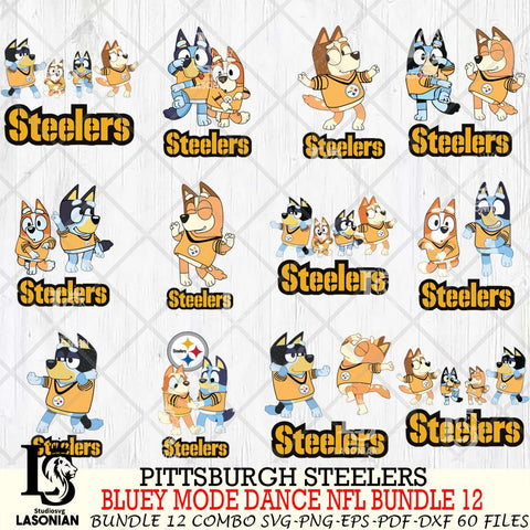 Pittsburgh Steelers  Bluey Dance NFL Bundle 12 SVG Eps Dxf Png File, Digital Download, Instant Download