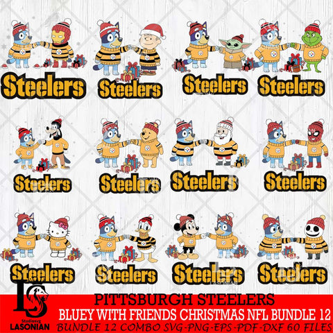 Pittsburgh Steelers  Bluey With friends christmas NFL Bundle Cricut,Bundle NFL SVG DXF EPS PNG FILE, Digital Download,Instant Download, Silhouette