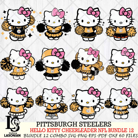 Pittsburgh Steelers  Hello Kitty Cheerleader NFL Bundle 12 SVG Eps Dxf Png File, Digital Download, Instant Download
