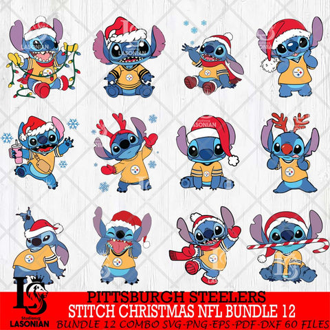 Pittsburgh Steelers  Stitch Christmas NFL Bundle 12 Svg Eps Dxf Png File, Digital Download, Instant Download