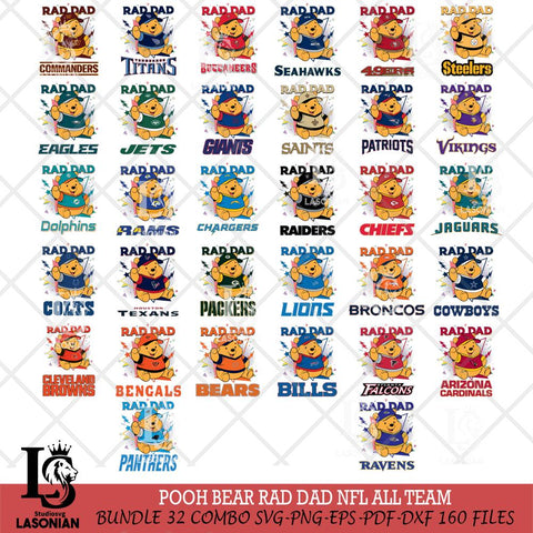 Pooh Bear Rad Dad NFL SVG DXF EPS PNG FILE, BIG BUNDLE Disney Father day File Cut,Digital Download,Instant Download,Disney Svg Files