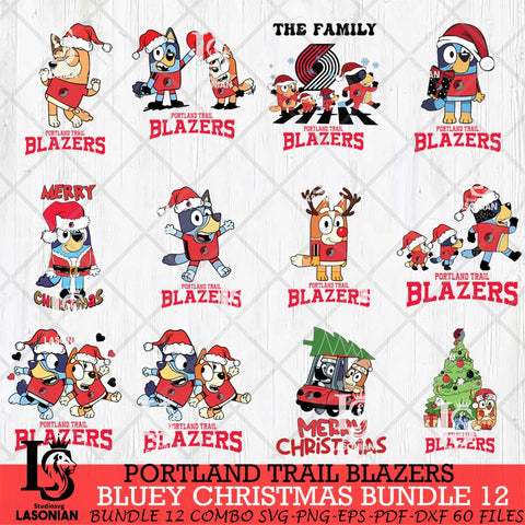 Portland Trail Blazers Bluey Happy Christmas Bundle 12 Svg Eps Dxf Png File, Digital Download