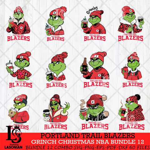Portland Trail Blazers Grinch Christmas NBA Bundle 12 Cut Files Cricut, Svg Dxf Eps Png file , Silhouette