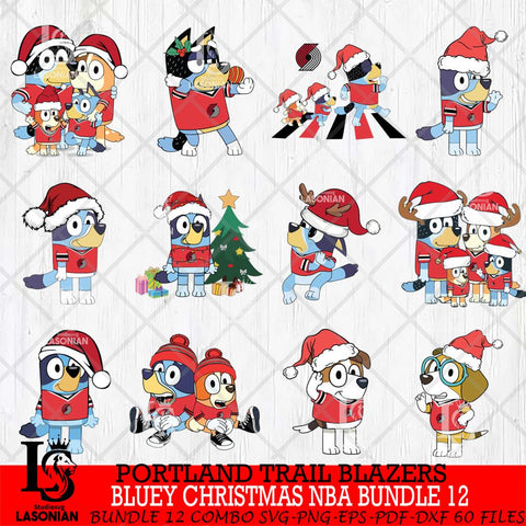 Portland Trail Blazers  Bluey Christmas NBA Bundle 12 Svg Eps Dxf Png File, Digital Download, Instant Download
