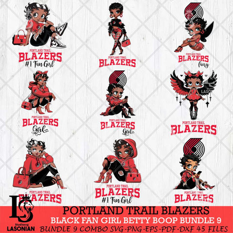 Portland Trail Blazers Black Fan Girl Betty Boop Bundle 9 Svg Eps Dxf Png File, Digital Download, Instant Download