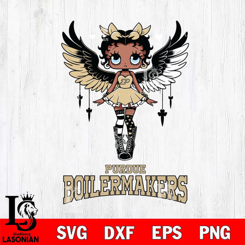 Purdue Boilermakers Anglel Black Fan Girl Betty Boop, Svg Eps Dxf Png File, Digital Download