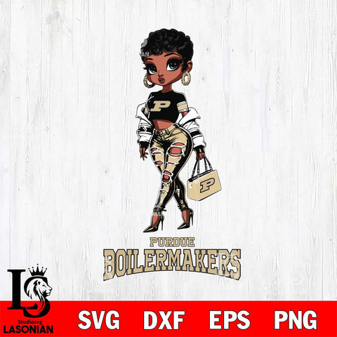 Purdue Boilermakers Beautiful Black Fan Girl, Svg Eps Dxf Png File, Digital Download