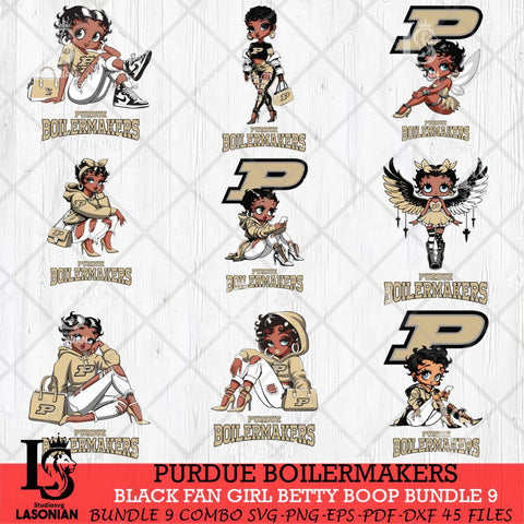 Purdue Boilermakers Black Fan Girl Betty Boop Bundle 9, Svg Eps Dxf Png File, Digital Download