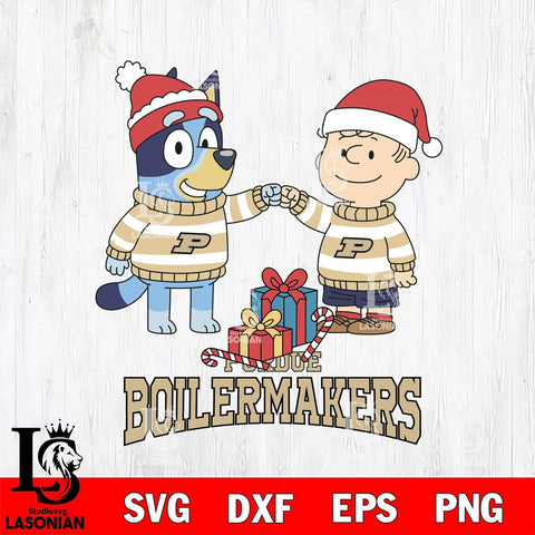 Purdue Boilermakers Bluey With Charlie Brown Christmas File Cut, NCAA SVG DXF EPS PNG FILE, Digital Download,Instant Download, Silhouette