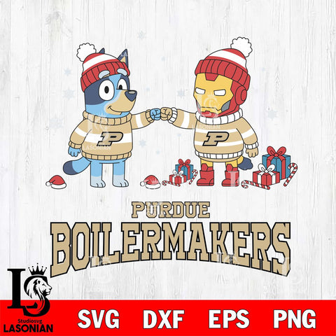 Purdue Boilermakers Bluey With Iron man Christmas File Cut, NCAA SVG DXF EPS PNG FILE, Digital Download,Instant Download, Silhouette