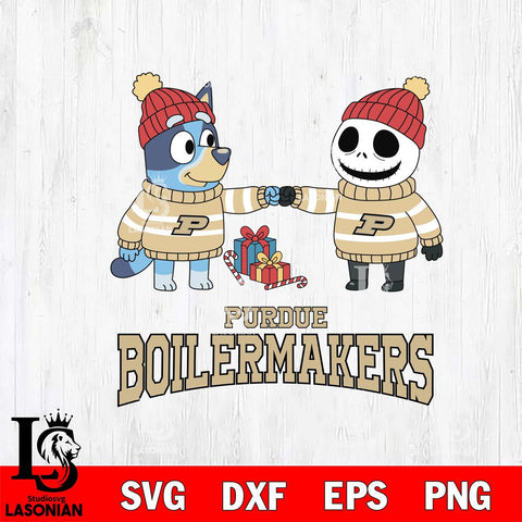 Purdue Boilermakers Bluey With Jack Skellington Christmas File Cut, NCAA SVG DXF EPS PNG FILE, Digital Download,Instant Download, Silhouette