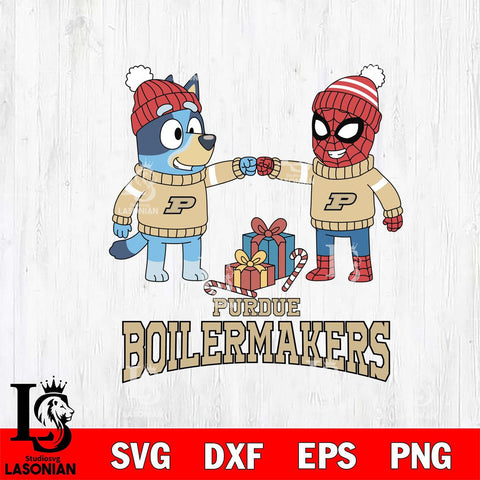 Purdue Boilermakers Bluey With Spider man Christmas File Cut, NCAA SVG DXF EPS PNG FILE, Digital Download,Instant Download, Silhouette